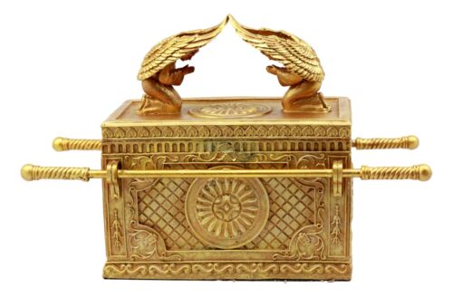 Ebros Matte Gold Ark Of Covenant Model W/ Contents Decor Figurine Jewelry Box