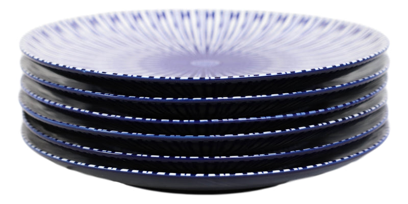 Pack Of 6 Modern Blue White Geometric Focus Porcelain Round Lunch Salad Plates