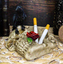 Gothic Raven Crow Perching On Rose Skull Cigarette Ashtray Jewelry Dish Figurine