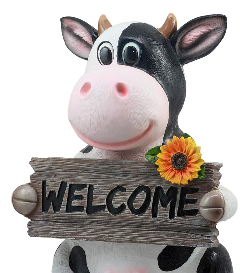 Ebros Animal Farm Whimsical Holstein Cow with Welcome Sign Statue 13" Tall Sunflower Cow Garden Greeter Figurine
