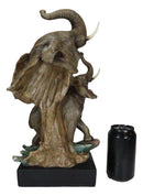 Ebros 15"H Safari Jungle Elephant With Trunk Up Bust Statue On Pedestal Base