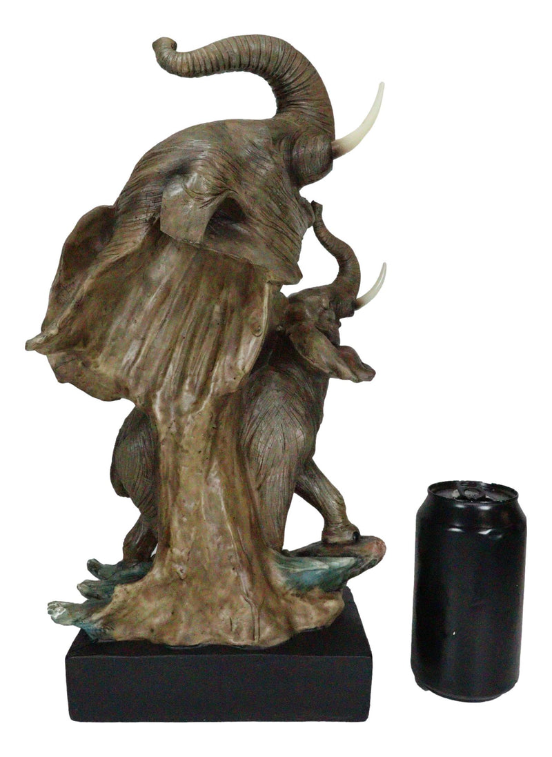 Ebros 15"H Safari Jungle Elephant With Trunk Up Bust Statue On Pedestal Base