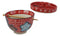 Ebros Japanese Dining Tempura Udon Noodles And Tentsuyu Dipping Sauce Large 6"D Bowl With Condiment Divider Lid And Built In Chopsticks Rest With Bamboo Chopsticks Set (Red Floral Breeze)