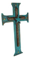 Large 21"H Rustic Wester Star Braided Ropes Turquoise Wood Layered Wall Cross