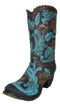 Turquoise Floral Scroll Lace W/ Rearing Horse Cowboy Boot Vase Planter Figurine