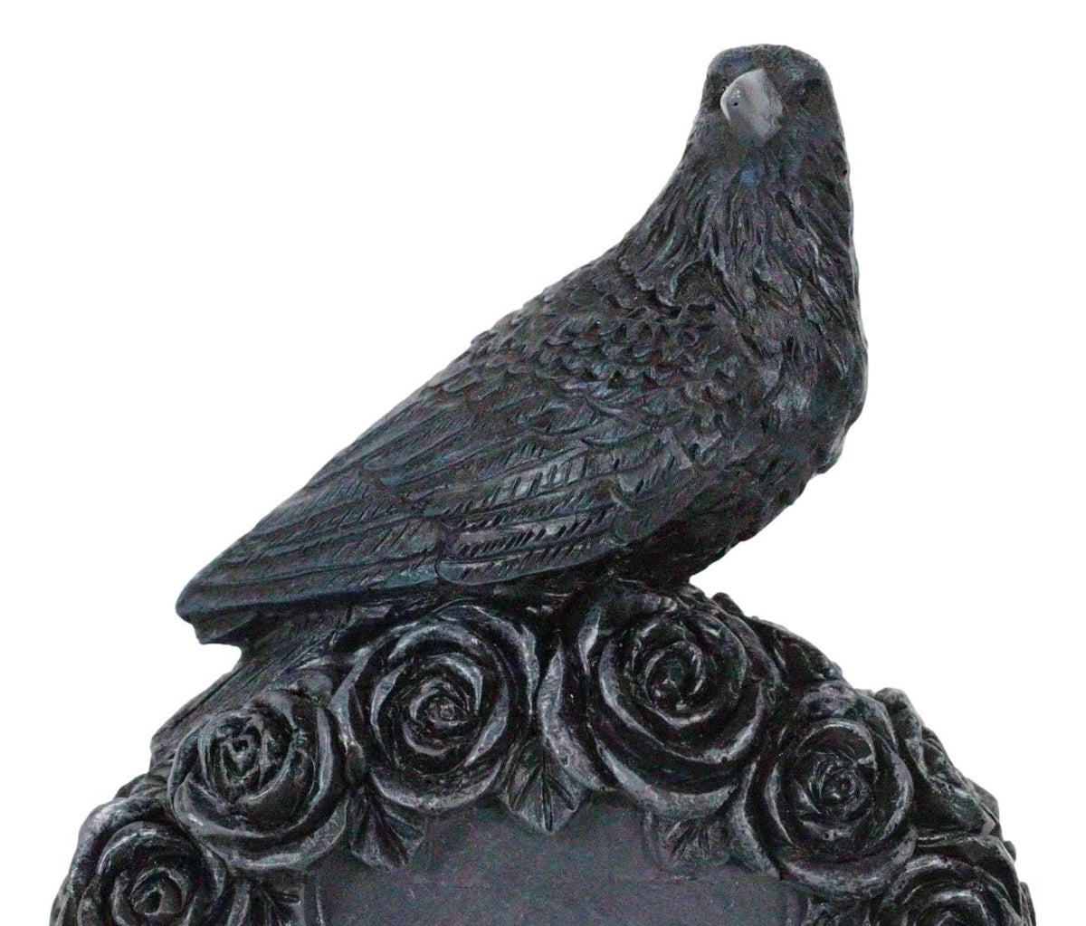 Gothic Raven Crow Perching On Black Roses Graveyard Tomb Headstone Figurine