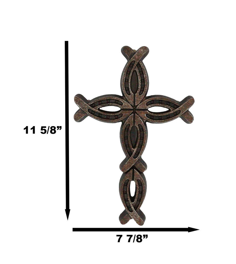 11.5"H Rustic Western Horseshoes Ichthys Christian Wall Cross Decor Plaque