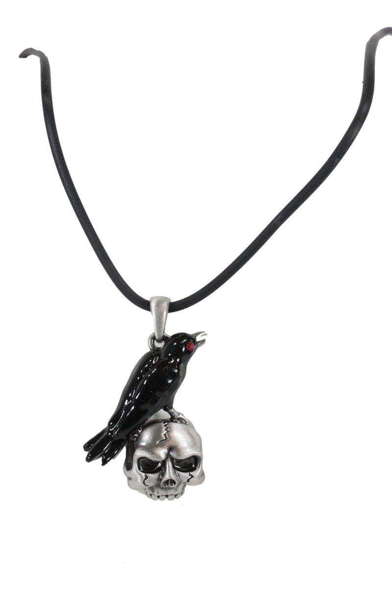Ebros Infected Red Eyed Raven On Skull Pendant Jewelry Necklace Lead Free Pewter