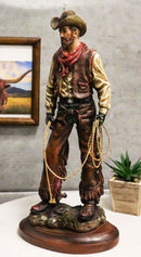 Western Full Outfit Cowboy Holding Cattle Lasso Ropes Statue 15.5"H