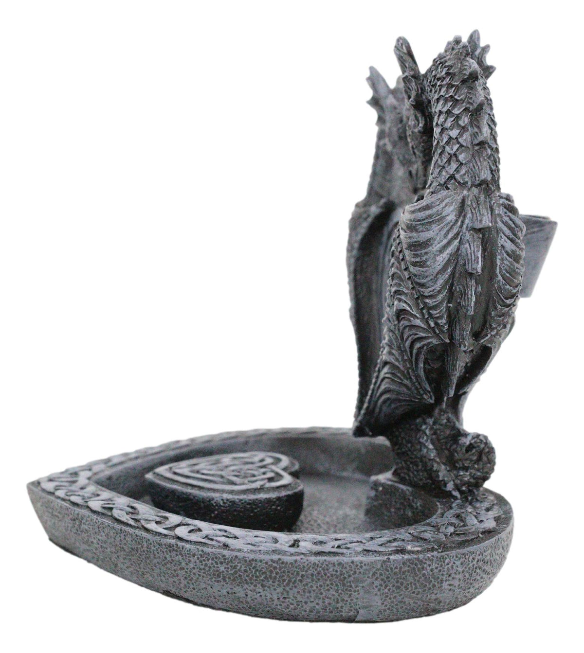Romantic Double Dragon Heart With Celtic Knotwork Backflow Cone Incense Holder