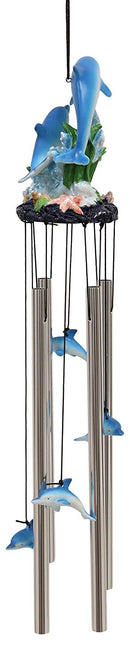 Ebros Nautical Marine Dolphin Family Swimming by Coral Reef Wind Chime 21" Long Resin Crown with Aluminum Rods Home Patio Garden Decor of Dolphins Under The Sea Life Decorative Noisemakers