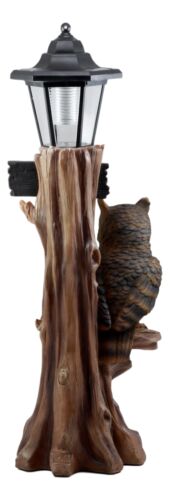 Ebros Forest Guardian Night Owl Welcome Sign Statue With Solar Powered Lantern