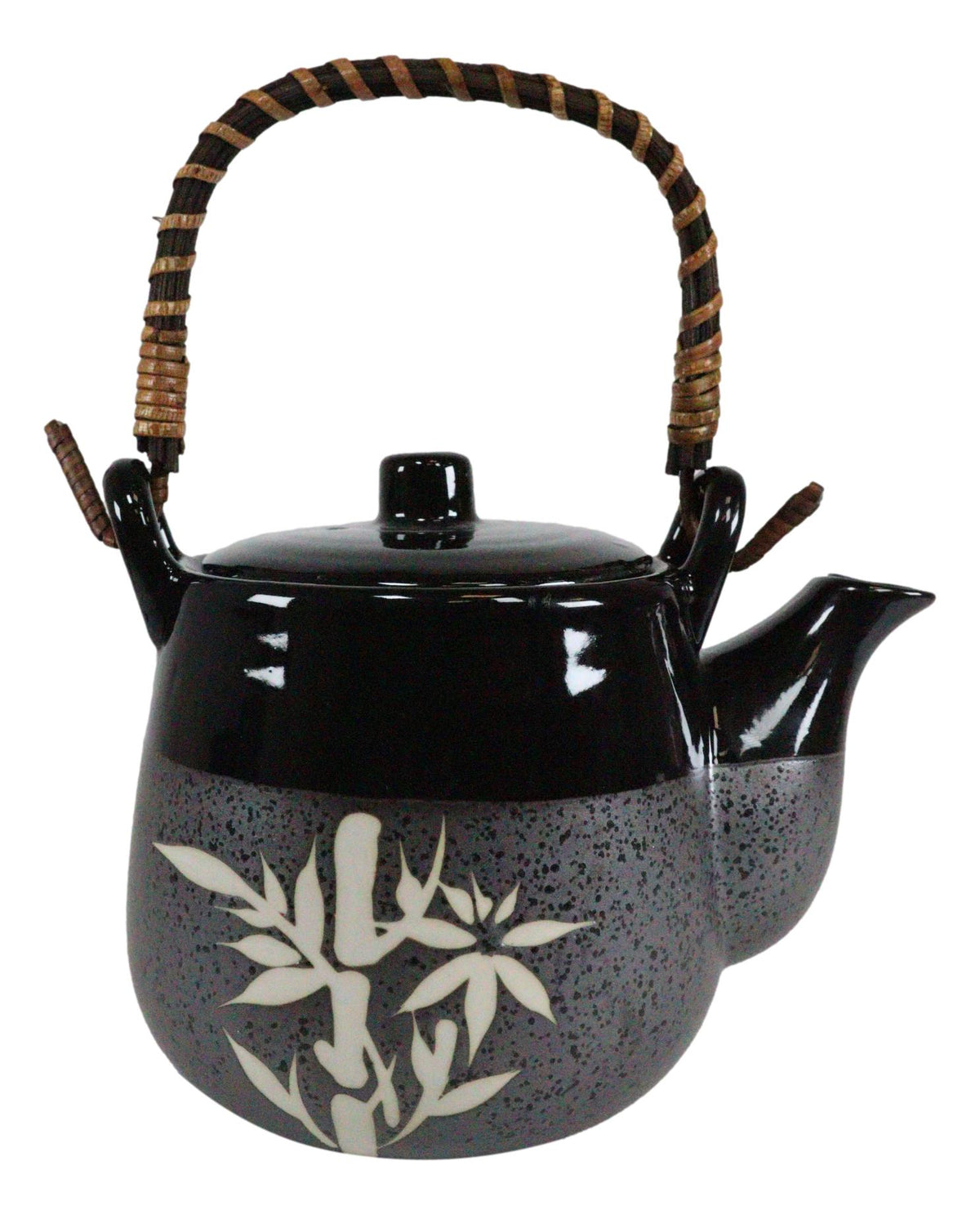 Charcoal Black Japanese Bamboo Grove Ceramic Tea Set Teapot And 4 Cups Drinkware - Ebros Gift
