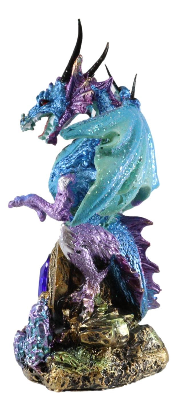 Aqua Azure Dragon Guarding Blue Saphire Ancient Relic Stone Figurine Collectible - Ebros Gift