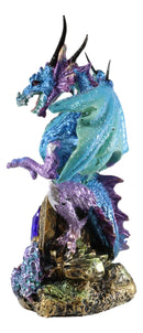Aqua Azure Dragon Guarding Blue Saphire Ancient Relic Stone Figurine Collectible