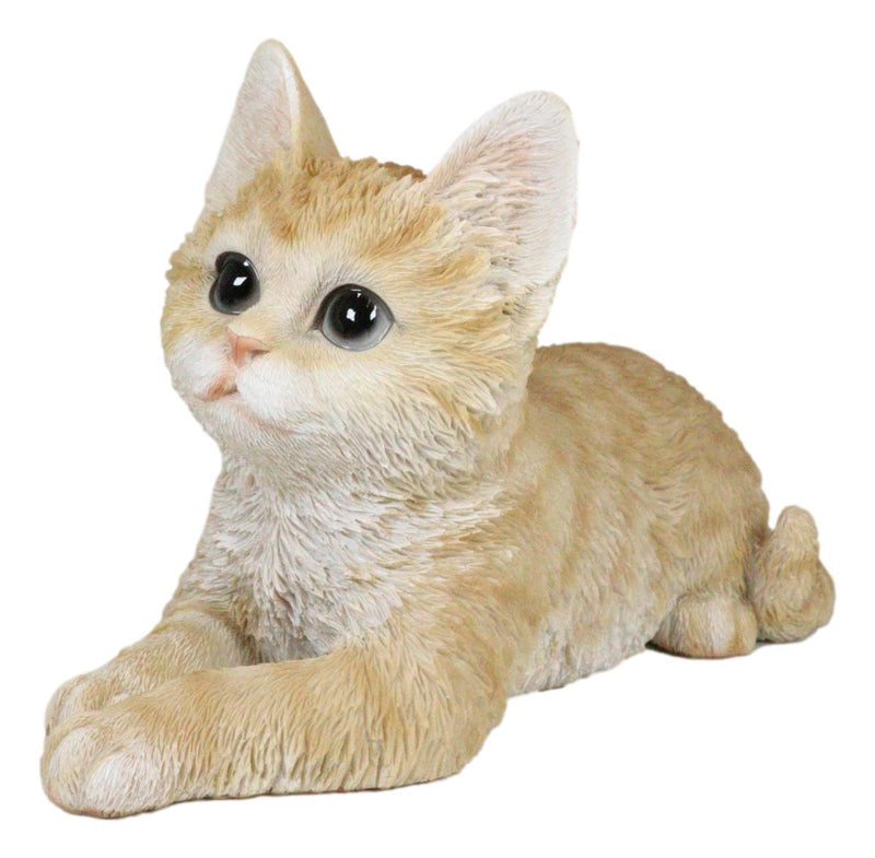 Resting Feline Orange Tabby Cat Kitten Figurine With Realistic Glass Eyes Decor