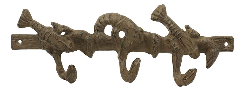 Ebros Cast Iron Nautical Cajun Creole Trio Lobster Pincers Wall Hooks Racks 9.75" Long Coastal Southwestern Rustic Vintage Hanger Wall Mount Coats Hats Keys Hook Decor Maine Crawfish Crayfish Boil