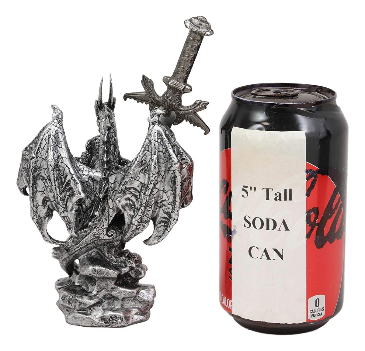 Ebros Gift Legendary Silver Dragon Guardian of The Celtic High Cross Letter Opener Figurine Sculpture Home and Office Decorative Sculpture Medieval Renaissance Dungeons and Dragons Fantasy - Ebros Gift