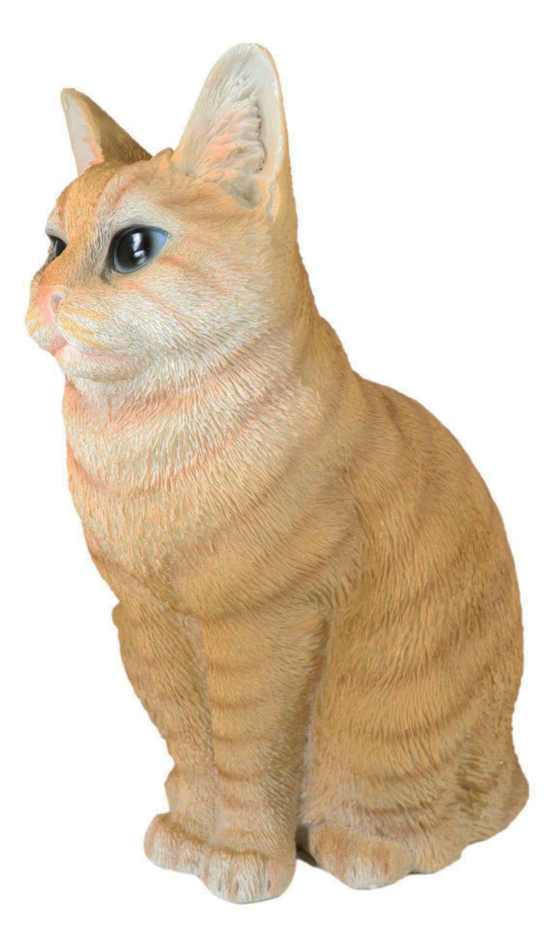 Lifelike Pet Pal Sitting Feline Striped Orange Tabby Cat Statue 12.75"Tall