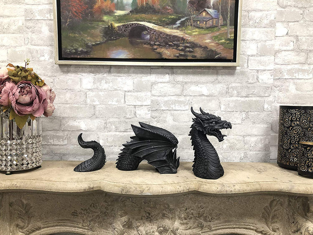 Swimming Castle Moat Dragon Lawn Garden Centerpiece Statue 3 Piece 21"L Total - Ebros Gift
