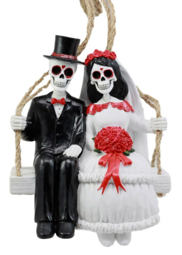 Ebros Day Of The Dead Wedding Swingers Skeleton Bride & Groom On Rope Swing Figurine - Ebros Gift