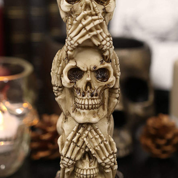 Ebros Triple Stacked Funny See Hear Speak No Evil Skulls Figurine