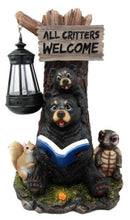 Ebros Gift Whimsical Forest Bedtime Story Mother Bear With Baby Cub Turtle And Squirrel Solar LED Light Lantern Welcome Sign Statue Fairy Tales Nursery Rhymes Guest Greeter Figurine Decor