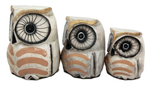 Balinese Wood Handicrafts Golden Night Forest Owl Family Set of 3 Figurines