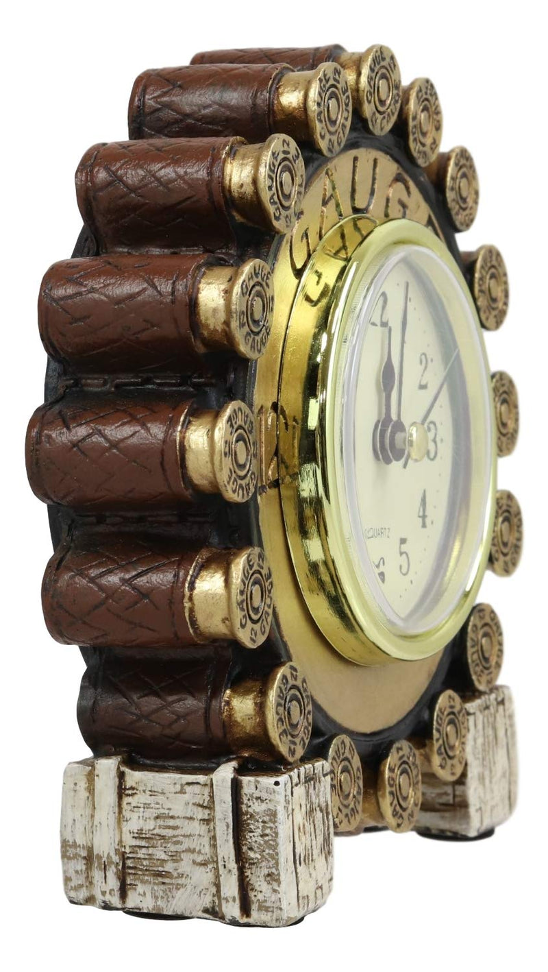 Ebros Western 12 Gauge Shotgun Shells Rounds Designer Resin Analog Table Clock 4.75" Tall Decorative Home and Office Rustic Hunters Cabin Lodge Accent Clocks Bedside Desktop Shelves Decor