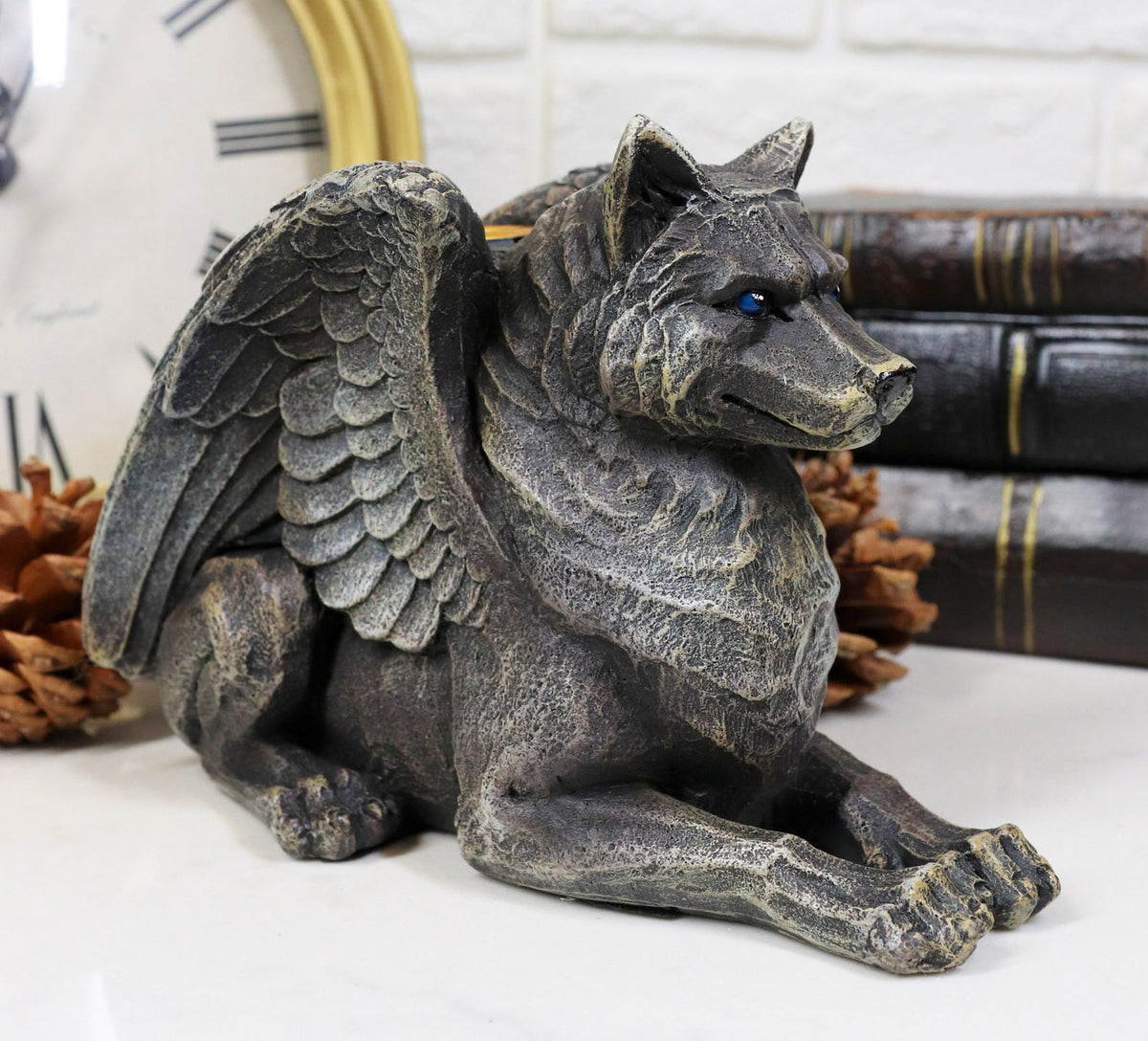 Ebros Stoic Guardian Winged Wolf Gargoyle Gothic Candleholder Figurine 6.5"L