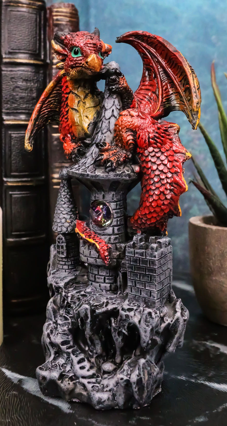 Ebros Small Guardian Dragon Protecting Castle with Rhinestone Rock Crystal Tabletop... - Ebros Gift