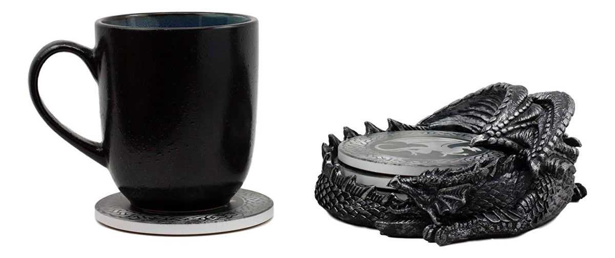 Ebros Medieval Hour Of The Dragon Coaster Set 6.5"L Holder With Four Coasters - Ebros Gift