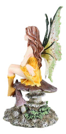 Amy Brown Summer Sunflower Fairy Sitting On Giant Toadstool Mushroom Figurine