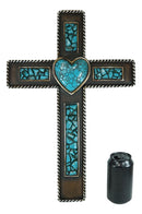 Rustic Southwestern Crushed Turquoise Gemstones with Sacred Heart Wall Cross