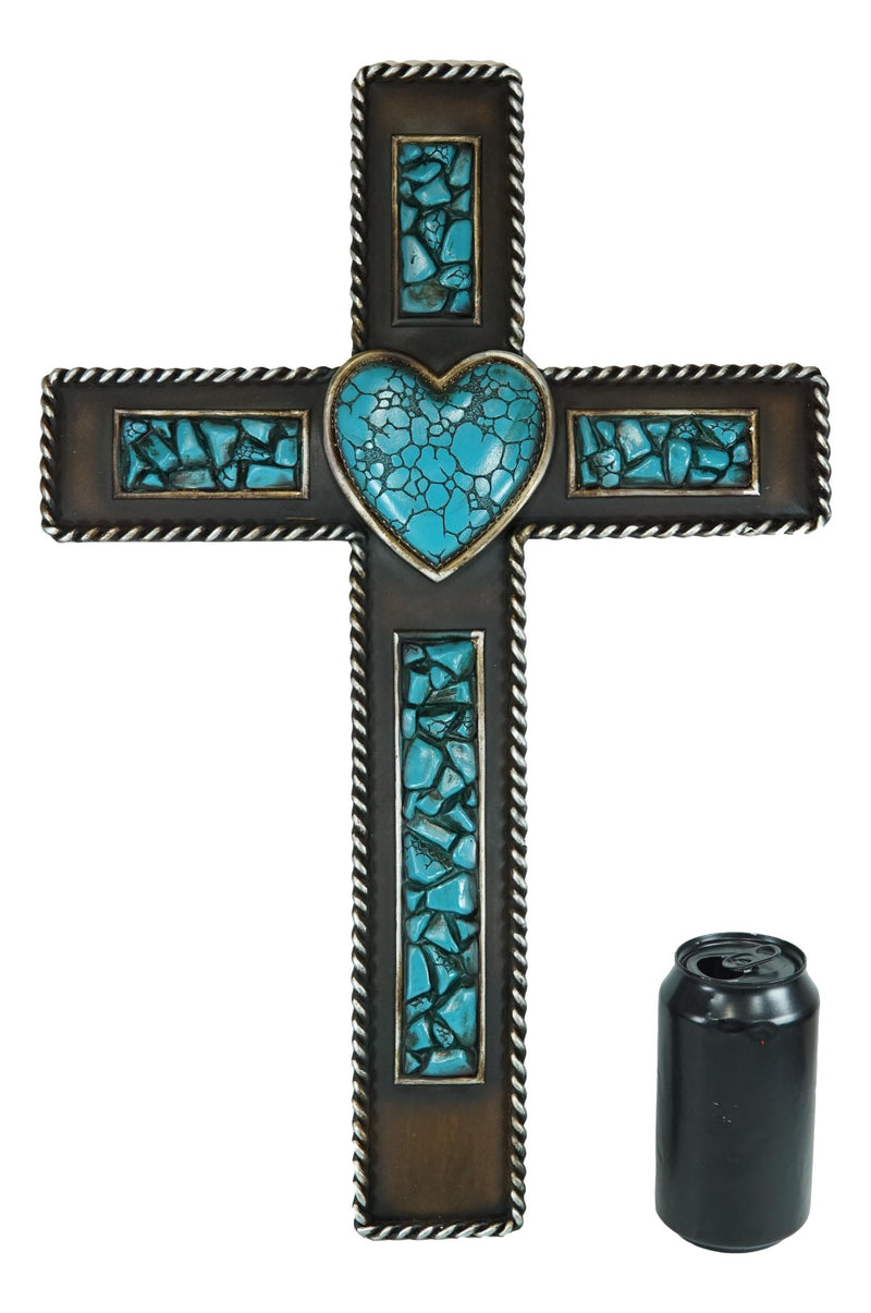 Rustic Southwestern Crushed Turquoise Gemstones with Sacred Heart Wall Cross