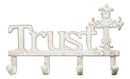 Cast Iron Rustic White Le Fleur Cross with Trust Letters Sign 4 Pegs Wall Hooks