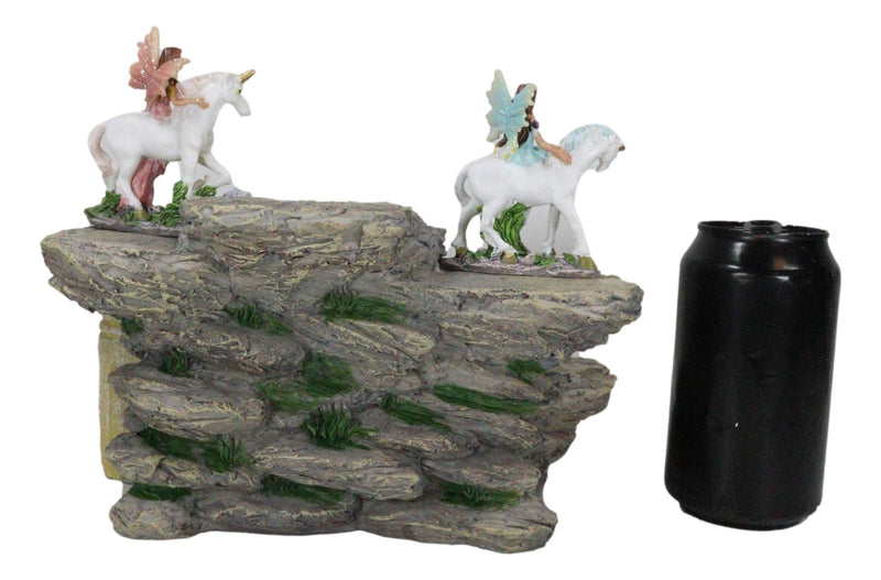Miniature Fairies & Unicorns With Mountain Waterfall of Youth Display Figurine