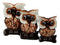 Balinese Wood Handicrafts Forest Owl Family Set of 3 Decorative Figurines 6"H