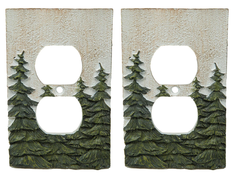 Rustic Evergreen Pine Trees Forest 2-Pack Double Receptacle Outlet Wall Plate