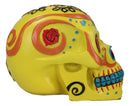 Colorful Fancy Yellow Day of The Dead Sugar Skull Amore Floral Roses Figurine
