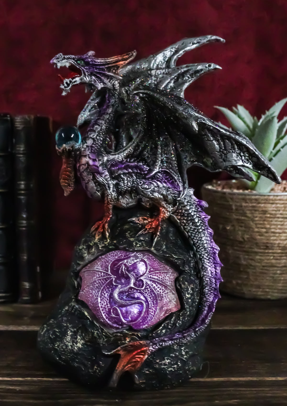 Ebros Lavender Dragon with LED Light On Lava Mountain 8.5 Inches Tall Fantasy