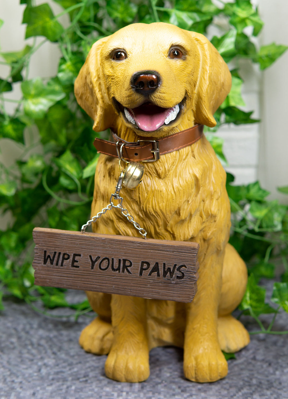 Ebros Large Golden Retriever Puppy  Decor Statue With Jingle Collar Greeting Sign - Ebros Gift
