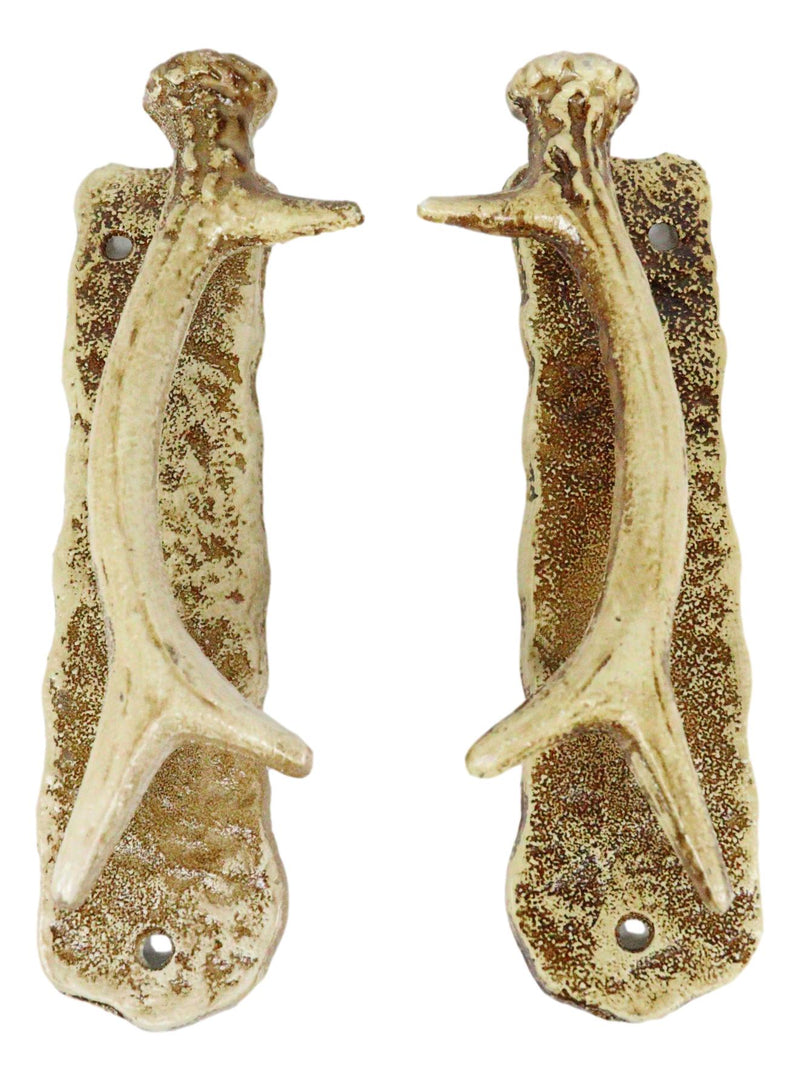 Ebros Set of 2 Western Rustic Speckled Deer Antlers Door Pull Handle Hardware Bars