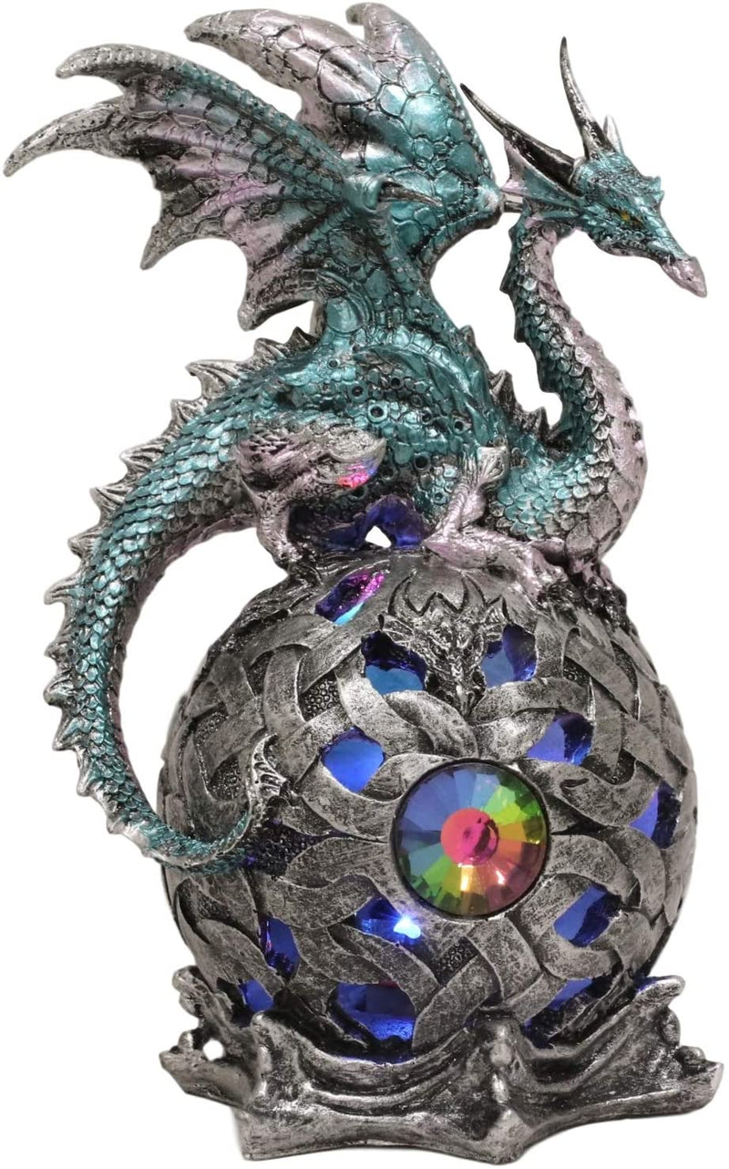 Ebros Dragon Perching On Color Changing LED Orb Night Light Statue (Aqua Blue)