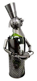 Ebros Gift Head Iron Chef With Wok Pot Hand Made Metal Wine Bottle Holder Caddy Decor Figurine 14.5"H