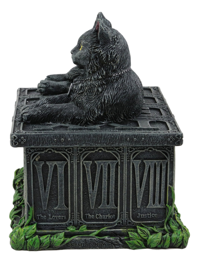 Ebros Black Cat with Pentacle Necklace Fortune's Watcher Tarot Card Deck Holder Jewelry Box Figurine with Major Arcana Numbers Home Decor Statue of Mystical Feline Cats Wicca Witchcraft Talisman