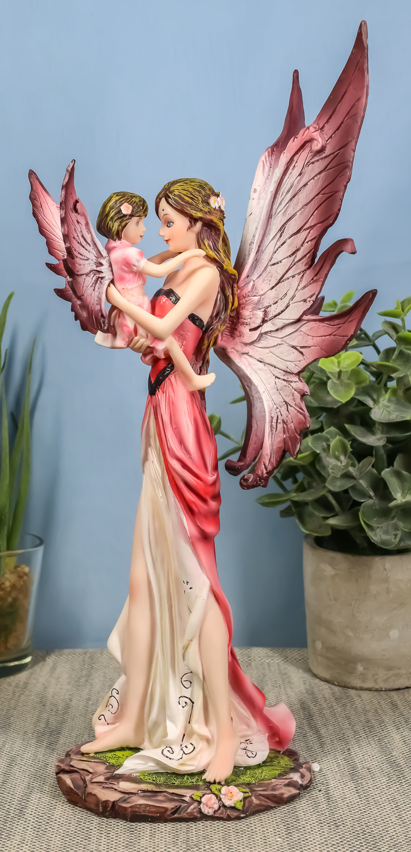 Ebros I Love You Pastel Magenta Pink Fairy Mother Carrying Child Daughter Statue Faery Garden Fantasy Collector Figurine
