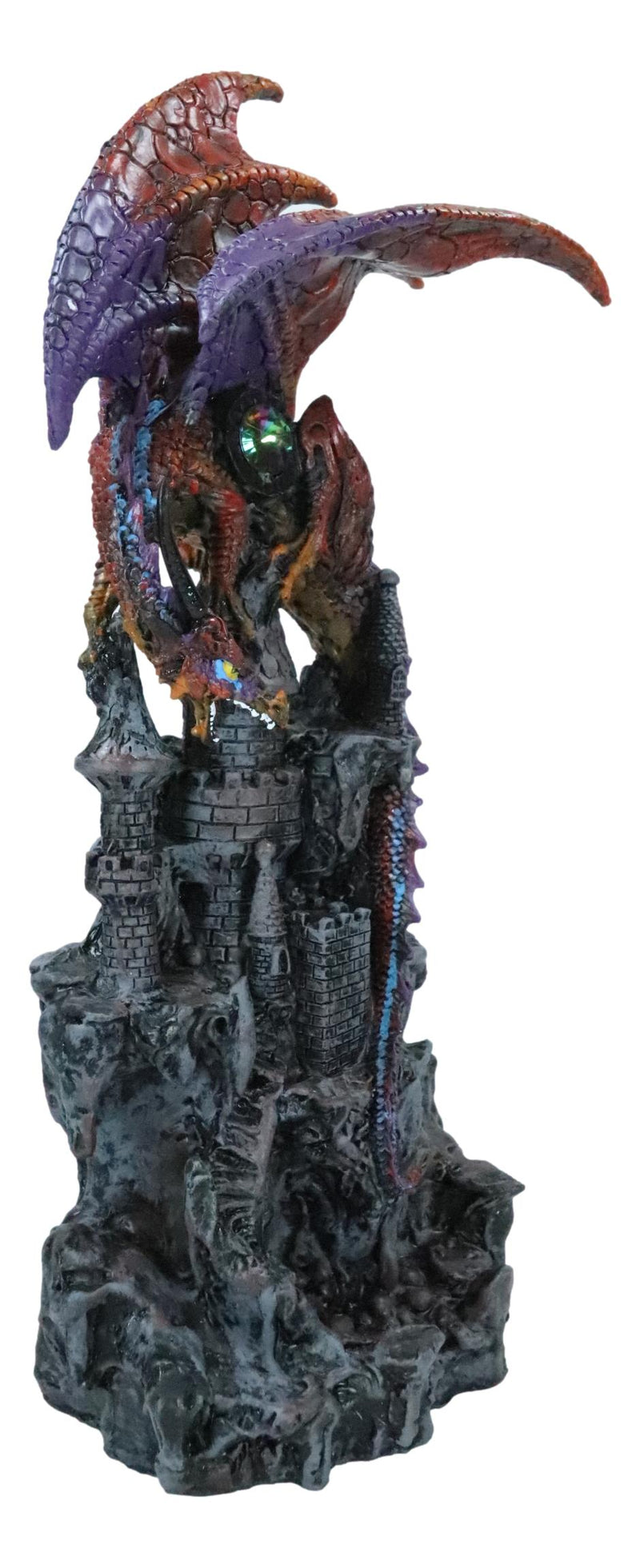 Red Behemoth Dragon Protecting Castle With Precious Gemstone Figurine 12.5"H