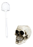 Macabre Grinning Skull Cranium Toilet Brush & Base Holder Bathroom 2 Piece Set