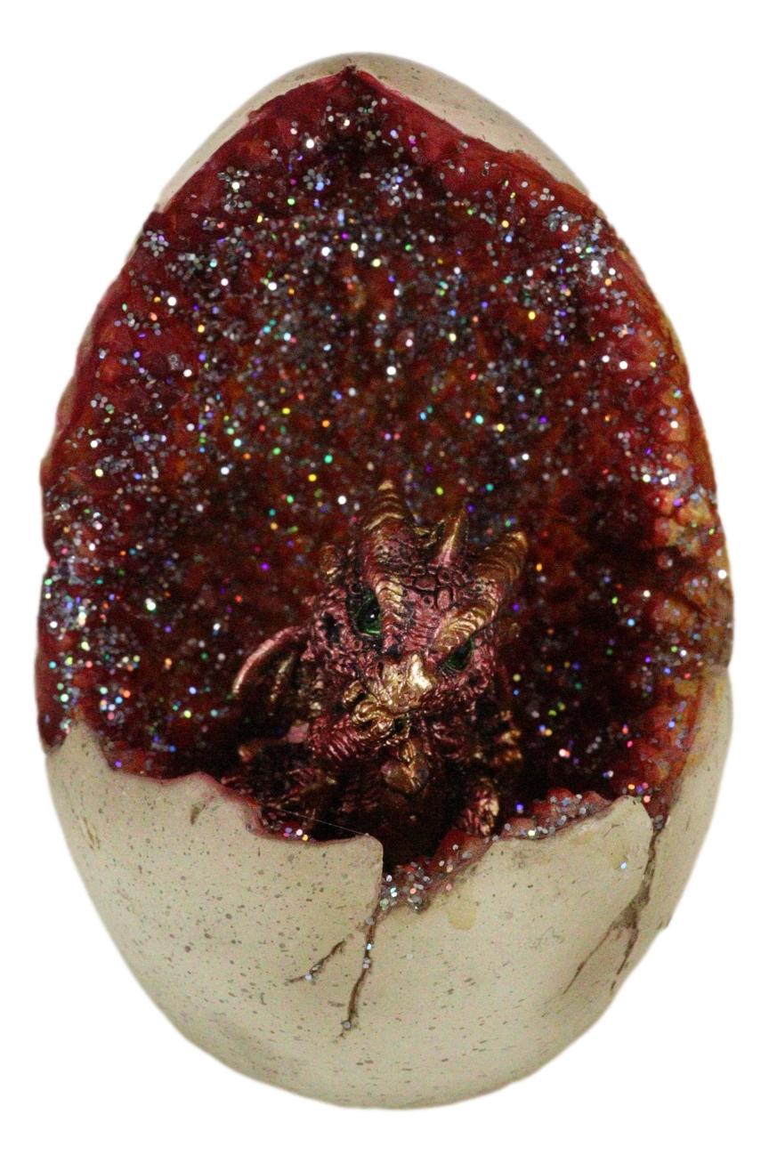 Ebros 5" Tall Red Hatchling Wyrmling Dragon in Crystal Quartz Geode Egg Figurine with Colorful LED Night Light - Ebros Gift